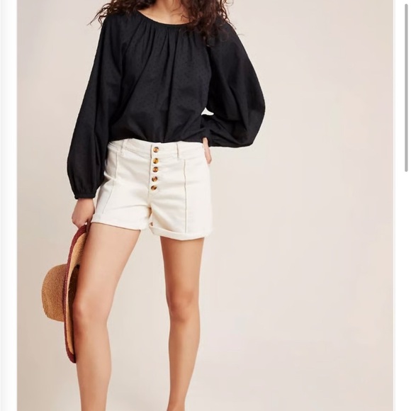 Anthro Pilcro Ivory/Ecru High-Rise Slim Boyfriend Denim Short - Size 29 - Picture 3 of 9